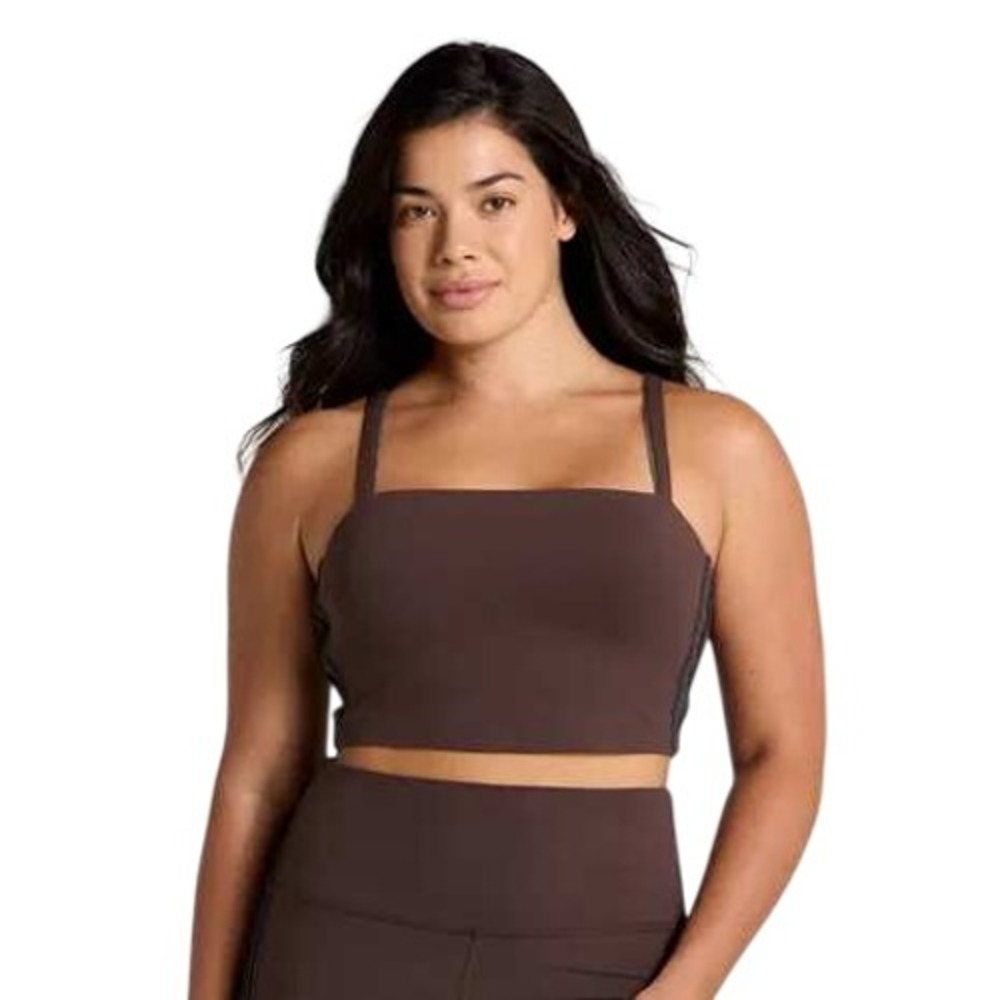 All in Motion Women's Brown Piped Cross‎ Back Square Neck Sports Bra Size XXL